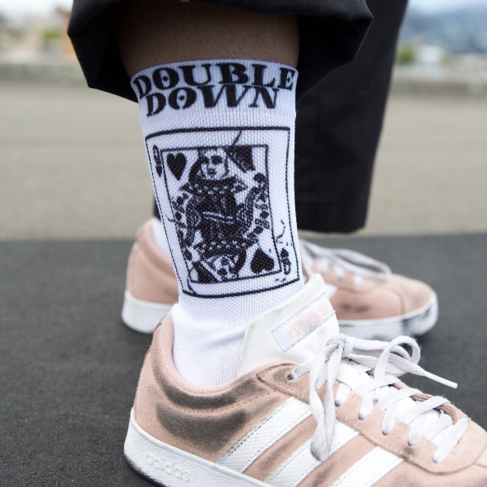 Double Down Queen of Hearts Socks in White, Size OS​​​​​​​​​​